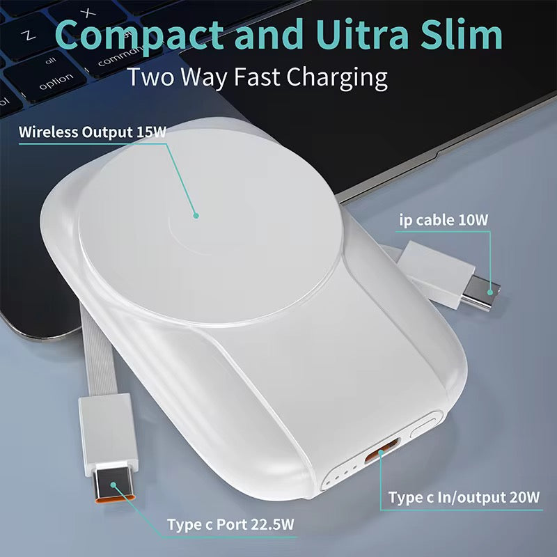 Power Bank 10000mAh Magnetic Wireless Built-in 2 Cable Fast